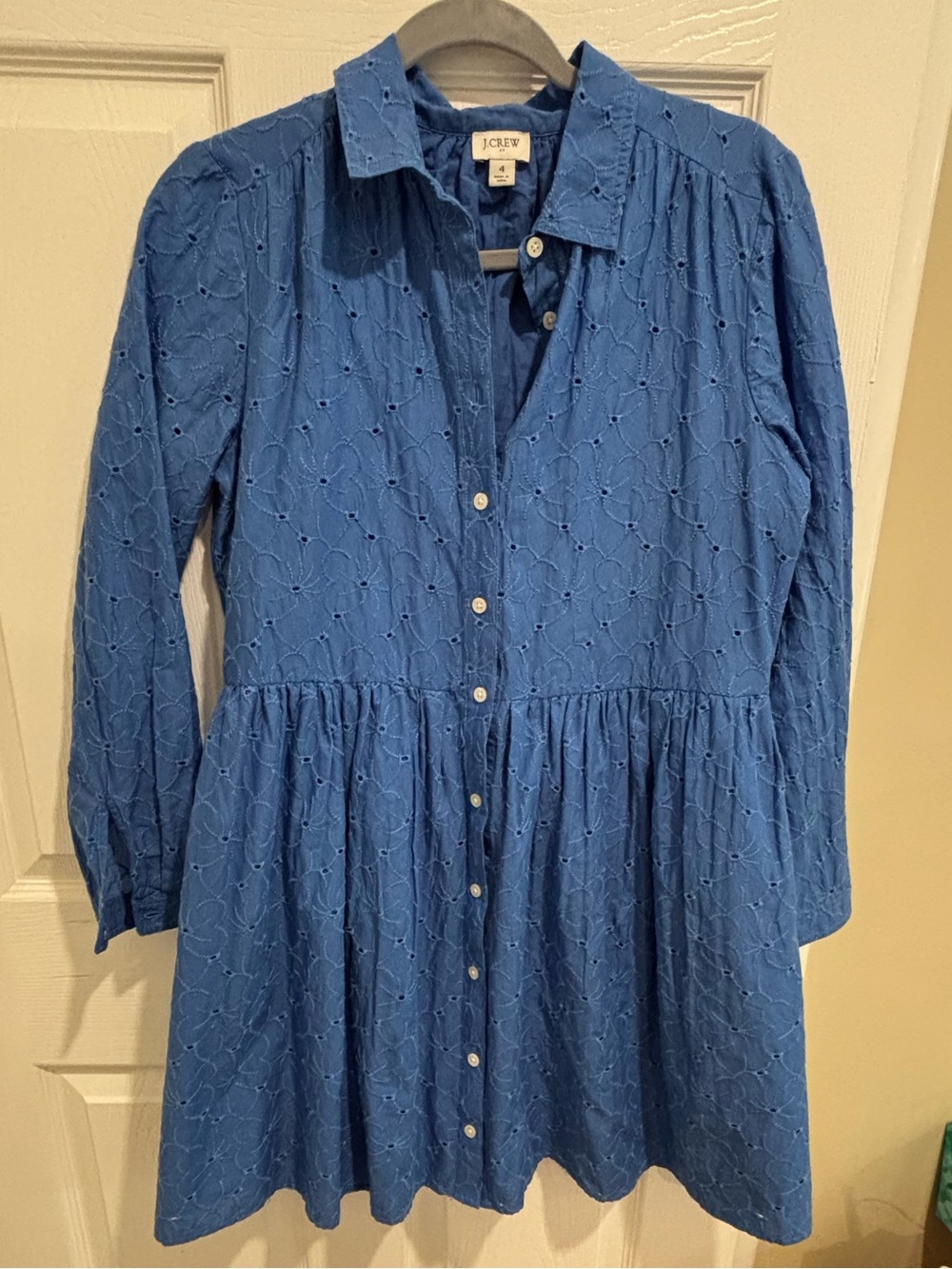 J. Crew Cornflower Blue Eyelet Button-Front Shirt Dress
